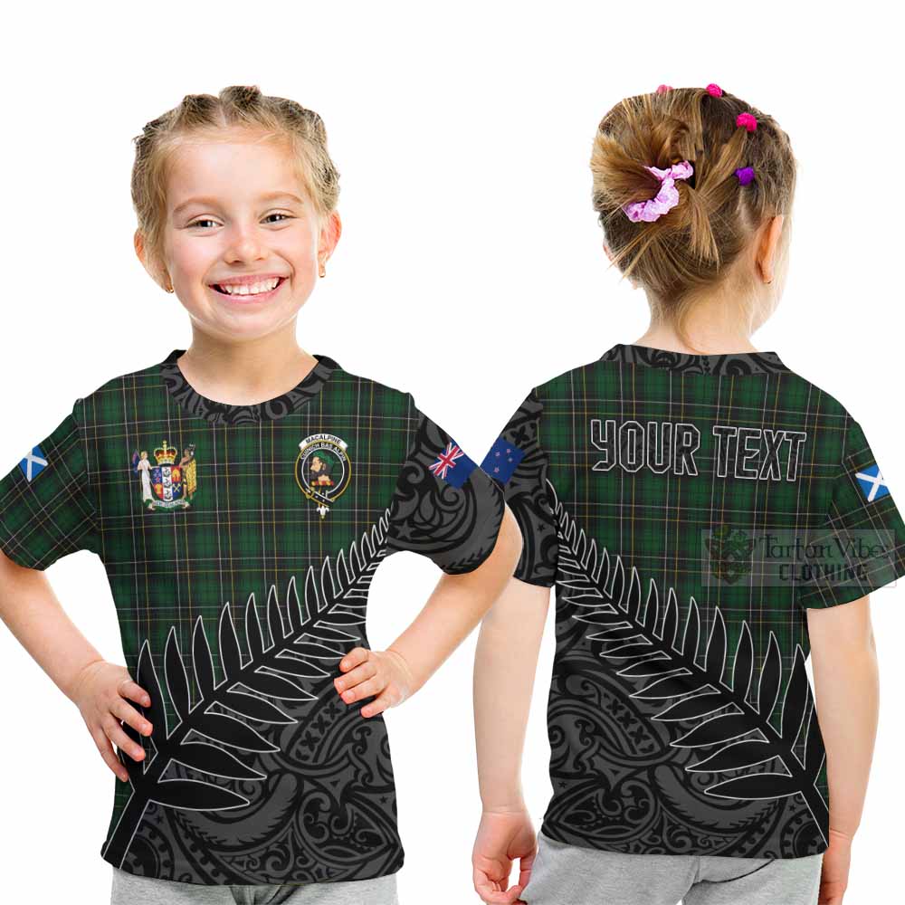 Tartan Vibes Clothing MacAlpine (MacAlpin) Crest Tartan Kid T-Shirt with New Zealand Silver Fern Half Style