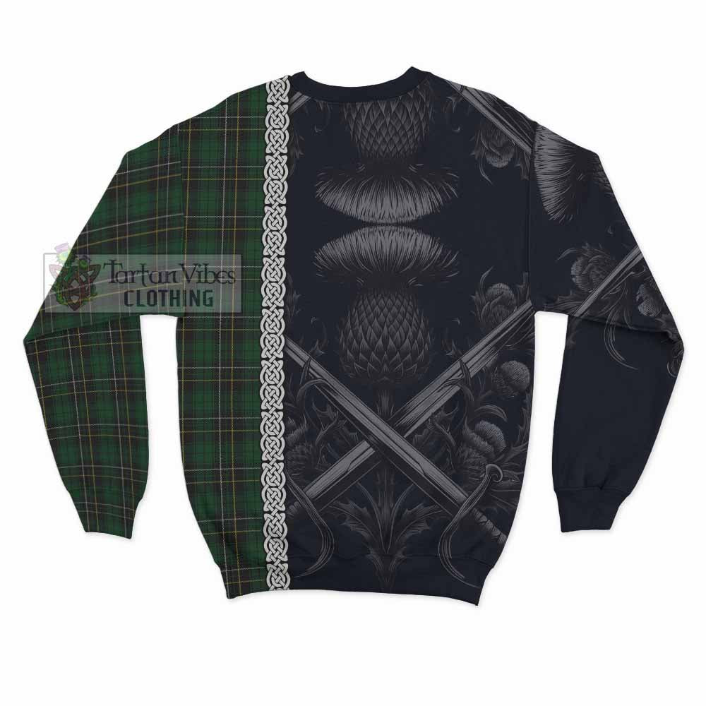 Tartan Vibes Clothing MacAlpine (MacAlpin) Tartan Sweatshirt with Family Crest Cross Sword Thistle Celtic Vibes