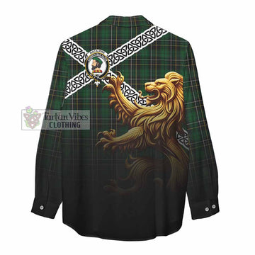 MacAlpine (MacAlpin) Crest Tartan Women's Casual Shirt with Golden Lion Emblem Celtic Style - Tartan Vibes Clothing