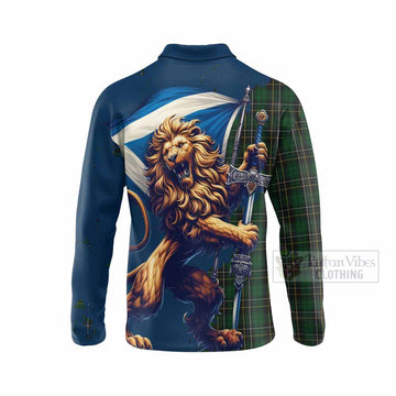Tartan Vibes Clothing MacAlpine (MacAlpin) Tartan Family Crest Long Sleeve Polo Shirt with Scottish Majestic Lion
