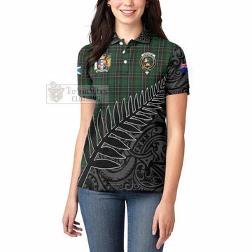 MacAlpine (MacAlpin) Crest Tartan Women's Polo Shirt with New Zealand Silver Fern Half Style - Tartan Vibes Clothing