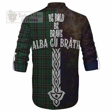 Tartan Vibes Clothing MacAlpine (MacAlpin) Tartan Family Crest Ghillie Kilt Shirt Alba Gu Brath Be Brave Lion Ancient Style