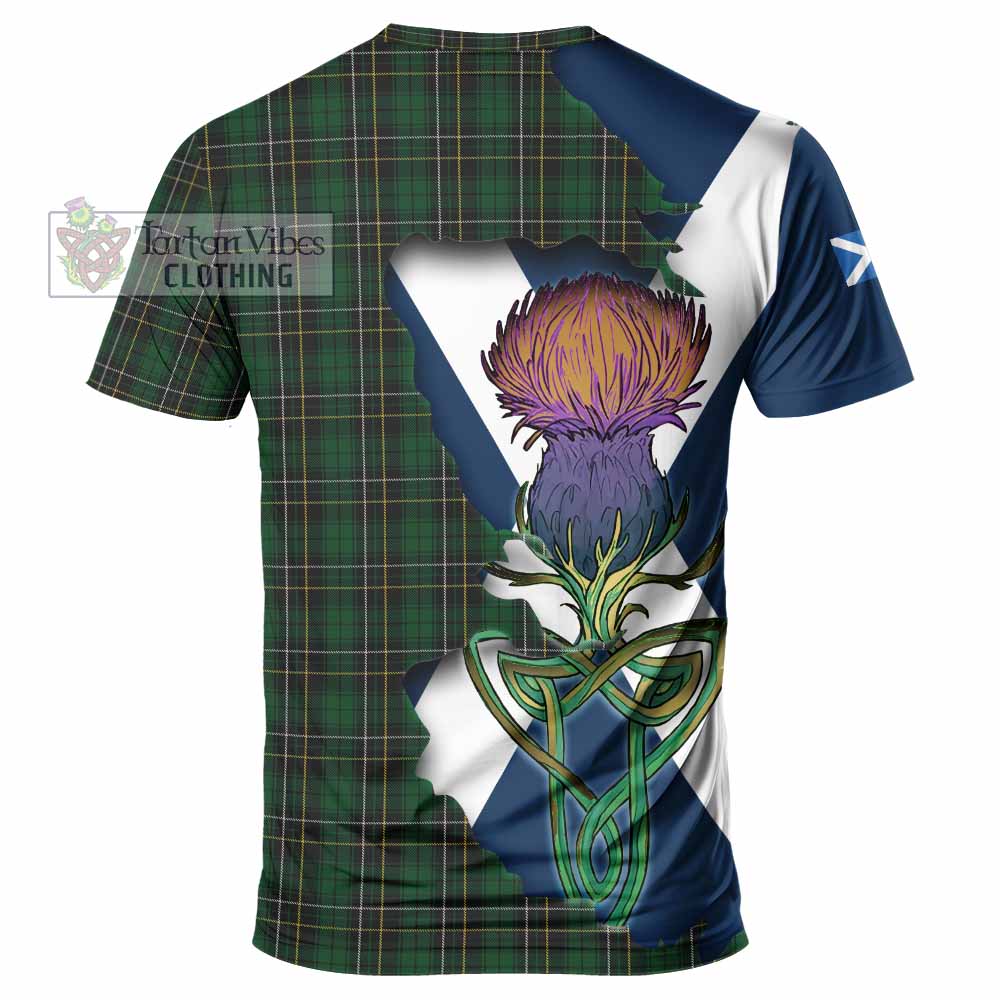 Tartan Vibes Clothing MacAlpine (MacAlpin) Tartan Family Crest T-Shirt Scottish Thistle Celtic Inspired