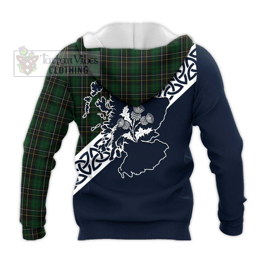 Tartan Vibes Clothing MacAlpine (MacAlpin) Tartan Knitted Hoodie Featuring Thistle and Scotland Map