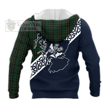 Tartan Vibes Clothing MacAlpine (MacAlpin) Tartan Knitted Hoodie Featuring Thistle and Scotland Map