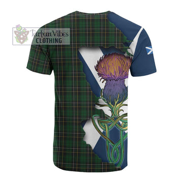 Tartan Vibes Clothing MacAlpine (MacAlpin) Tartan Family Crest Cotton T-shirt Scottish Thistle Celtic Inspired