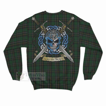 Tartan Vibes Clothing MacAlpine (MacAlpin) Tartan Sweatshirt with Family Crest Celtic Skull Style