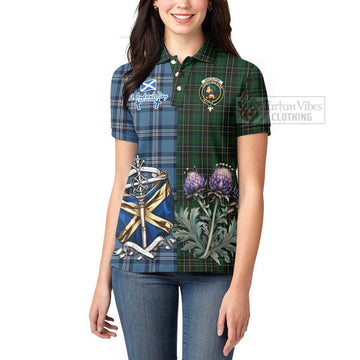 Tartan Vibes Clothing MacAlpine (MacAlpin) Tartan Women's Polo Shirt Happy St. Andrew's Day Half Tartan Style