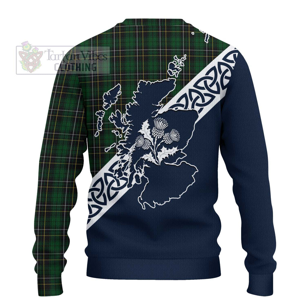 Tartan Vibes Clothing MacAlpine (MacAlpin) Tartan Knitted Sweater Featuring Thistle and Scotland Map