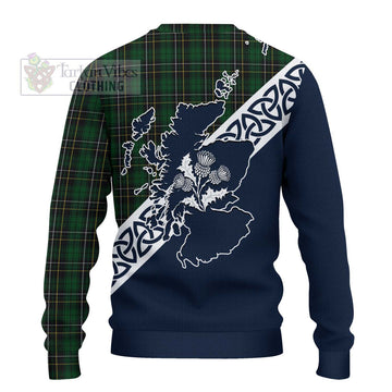 Tartan Vibes Clothing MacAlpine (MacAlpin) Tartan Knitted Sweater Featuring Thistle and Scotland Map