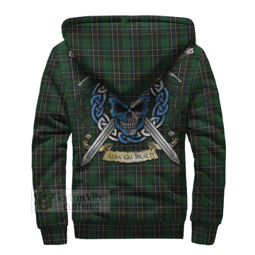 Tartan Vibes Clothing MacAlpine (MacAlpin) Tartan Sherpa Hoodie with Family Crest Celtic Skull Style
