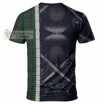 Tartan Vibes Clothing MacAlpine (MacAlpin) Tartan T-Shirt with Family Crest Cross Sword Thistle Celtic Vibes