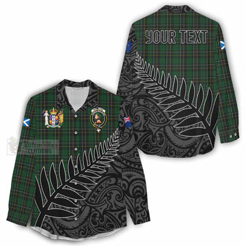 MacAlpine (MacAlpin) Crest Tartan Women's Casual Shirt with New Zealand Silver Fern Half Style - Tartan Vibes Clothing