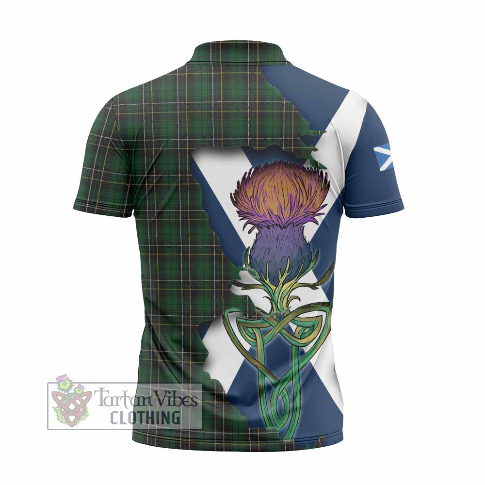 Tartan Vibes Clothing MacAlpine (MacAlpin) Tartan Family Crest Zipper Polo Shirt Scottish Thistle Celtic Inspired
