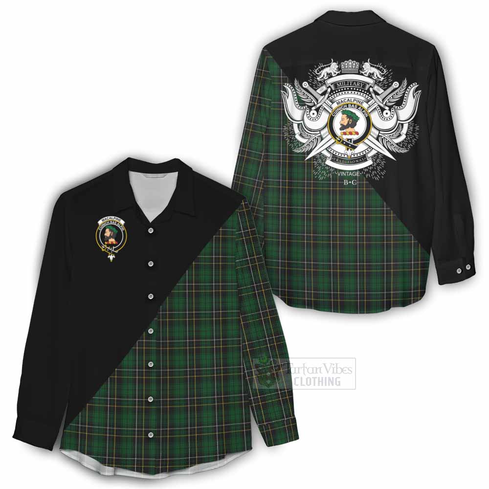 Tartan Vibes Clothing MacAlpine (MacAlpin) Tartan Women's Casual Shirt with Family Crest and Military Logo Style