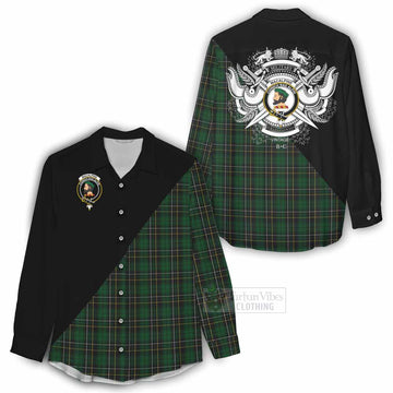 Tartan Vibes Clothing MacAlpine (MacAlpin) Tartan Women's Casual Shirt with Family Crest and Military Logo Style