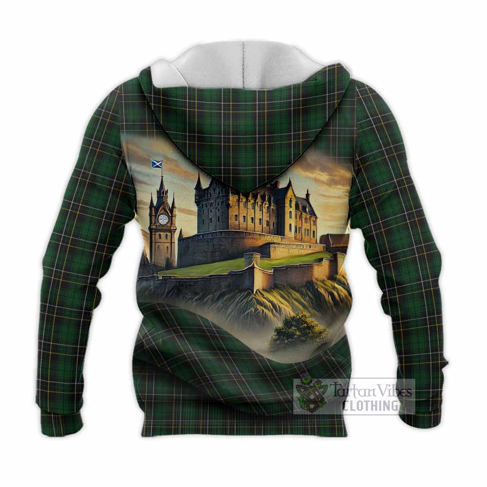 Tartan Vibes Clothing MacAlpine (MacAlpin) Tartan Family Crest Knitted Hoodie with Scottish Ancient Castle Style