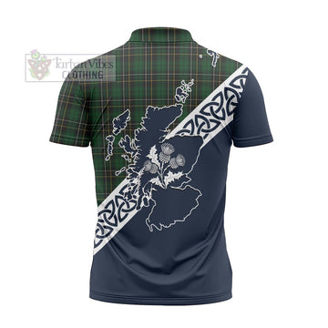 Tartan Vibes Clothing MacAlpine (MacAlpin) Tartan Zipper Polo Shirt Featuring Thistle and Scotland Map