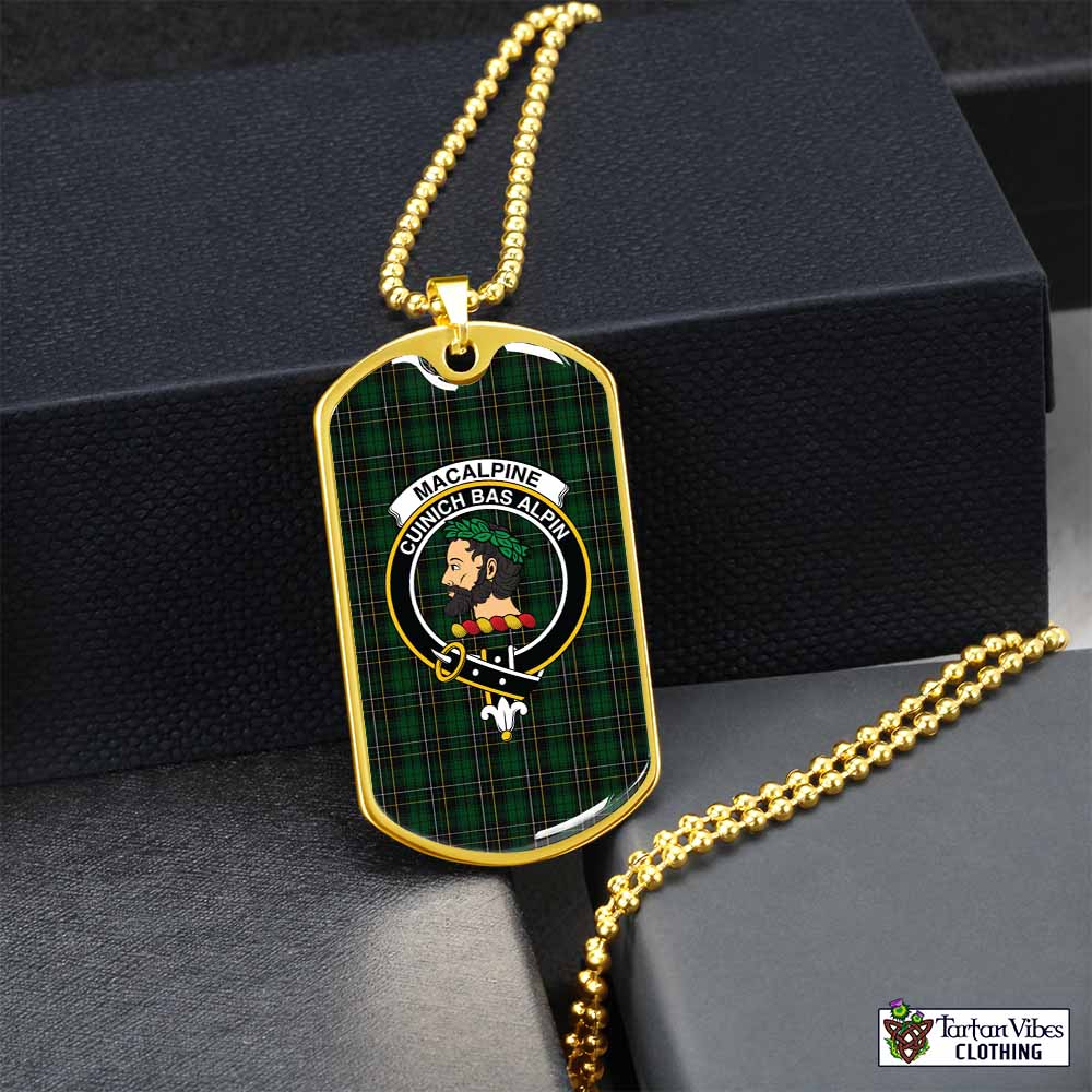MacAlpine (MacAlpin) Tartan Dog Tag Necklace with Family Crest Gold No - Tartan Vibes Clothing