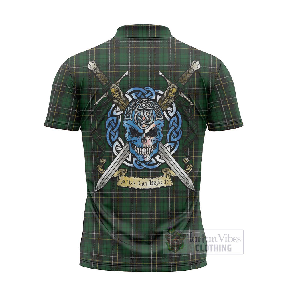 Tartan Vibes Clothing MacAlpine (MacAlpin) Tartan Zipper Polo Shirt with Family Crest Celtic Skull Style