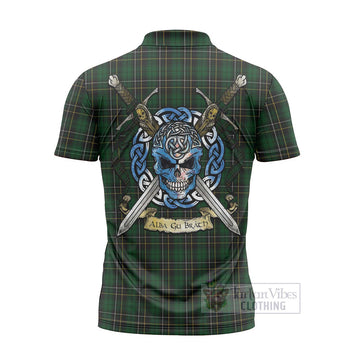 Tartan Vibes Clothing MacAlpine (MacAlpin) Tartan Zipper Polo Shirt with Family Crest Celtic Skull Style