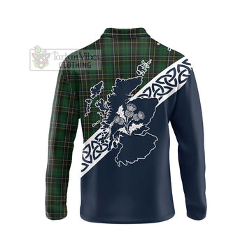 Tartan Vibes Clothing MacAlpine (MacAlpin) Tartan Long Sleeve Polo Shirt Featuring Thistle and Scotland Map