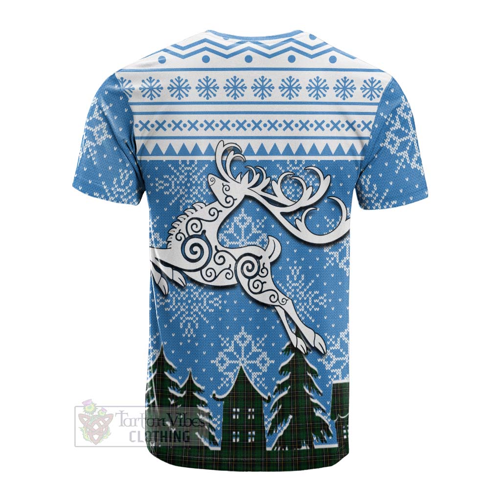 MacAlpine (MacAlpin) Clan Christmas Cotton T-shirt Celtic Reindeer Style - Tartan Vibes Clothing