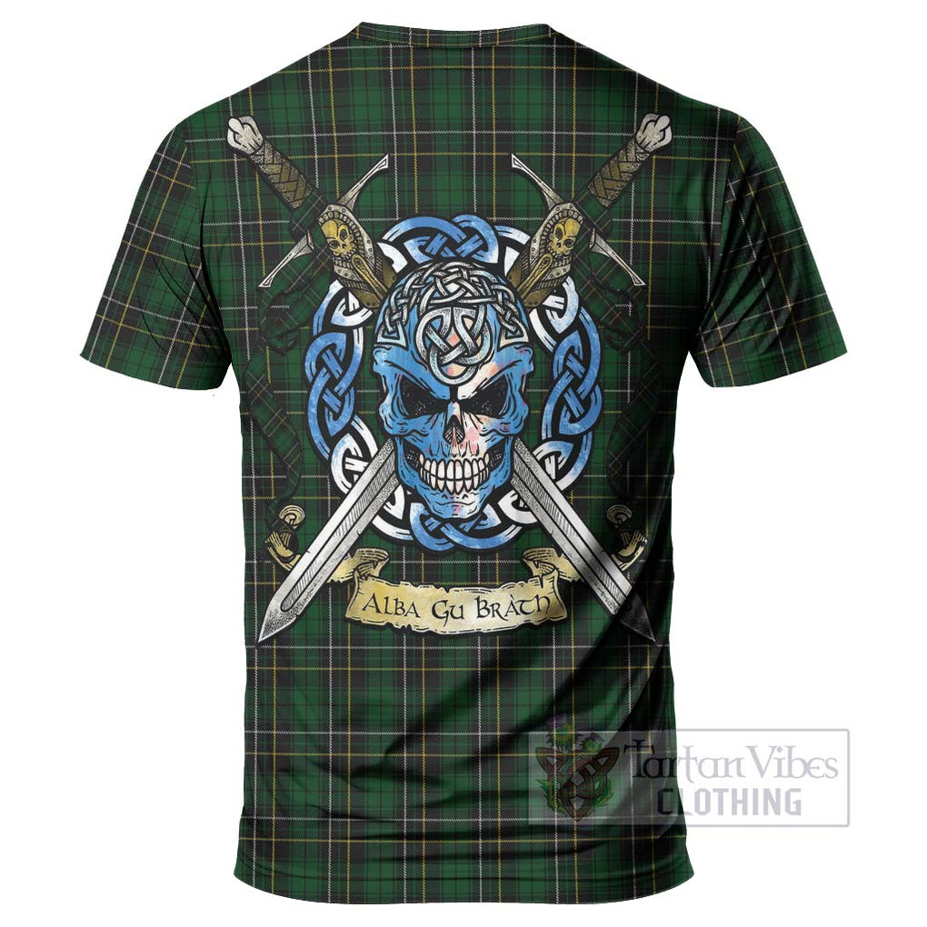 Tartan Vibes Clothing MacAlpine (MacAlpin) Tartan T-Shirt with Family Crest Celtic Skull Style
