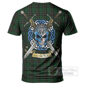 Tartan Vibes Clothing MacAlpine (MacAlpin) Tartan T-Shirt with Family Crest Celtic Skull Style