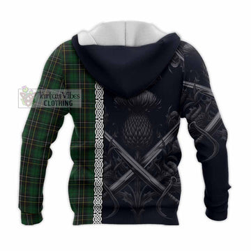 Tartan Vibes Clothing MacAlpine (MacAlpin) Tartan Knitted Hoodie with Family Crest Cross Sword Thistle Celtic Vibes