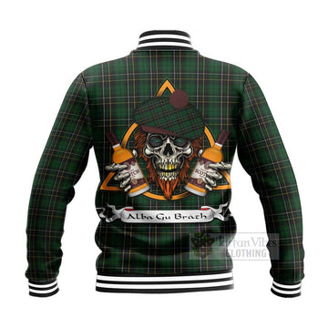 MacAlpine (MacAlpin) Tartan Baseball Jacket with Family Crest and Bearded Skull Holding Bottles of Whiskey - Tartan Vibes Clothing