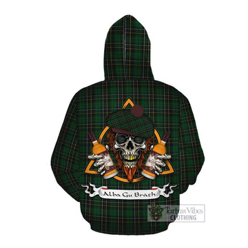 MacAlpine (MacAlpin) Tartan Cotton Hoodie with Family Crest and Bearded Skull Holding Bottles of Whiskey Pullover Hoodie - Tartan Vibes Clothing