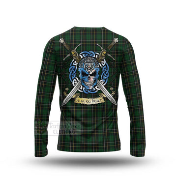 Tartan Vibes Clothing MacAlpine (MacAlpin) Tartan Long Sleeve T-Shirt with Family Crest Celtic Skull Style