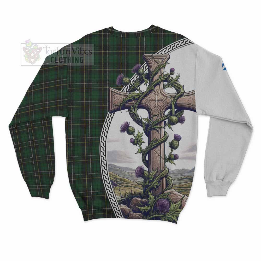 MacAlpine (MacAlpin) Tartan Sweatshirt with Family Crest and St. Andrew's Cross Accented by Thistle Vines - Tartan Vibes Clothing