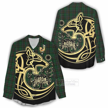 Tartan Vibes Clothing MacAlpine (MacAlpin) Tartan Women's Casual Shirt with Family Crest Celtic Wolf Style