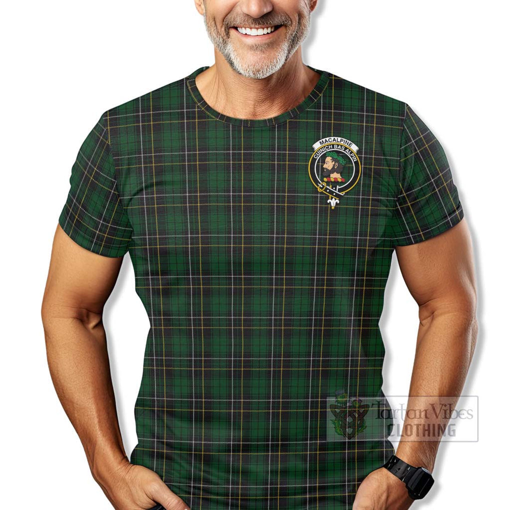 Tartan Vibes Clothing MacAlpine (MacAlpin) Tartan T-Shirt with Family Crest Celtic Skull Style
