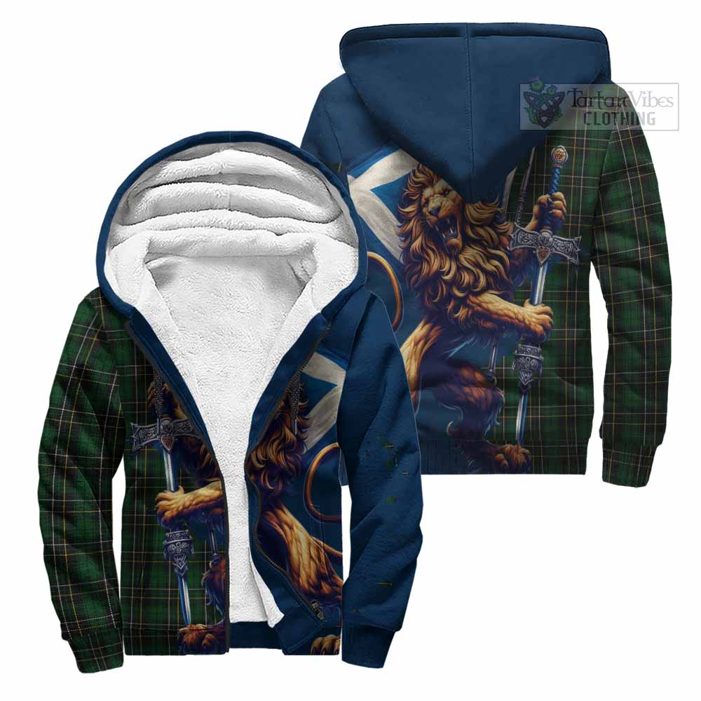 Tartan Vibes Clothing MacAlpine (MacAlpin) Tartan Family Crest Sherpa Hoodie with Scottish Majestic Lion