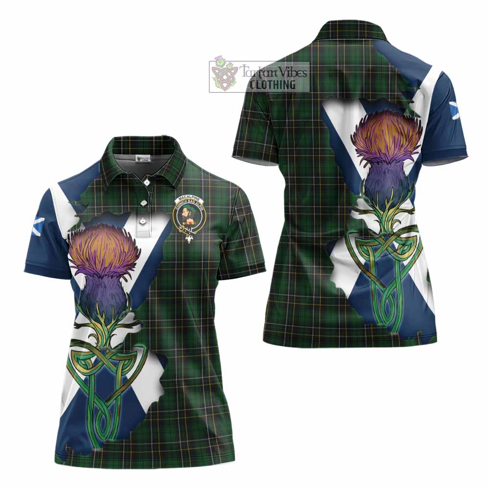 Tartan Vibes Clothing MacAlpine (MacAlpin) Tartan Family Crest Women's Polo Shirt Scottish Thistle Celtic Inspired