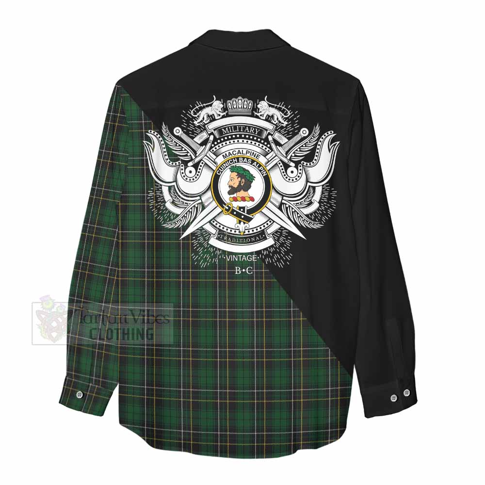Tartan Vibes Clothing MacAlpine (MacAlpin) Tartan Women's Casual Shirt with Family Crest and Military Logo Style
