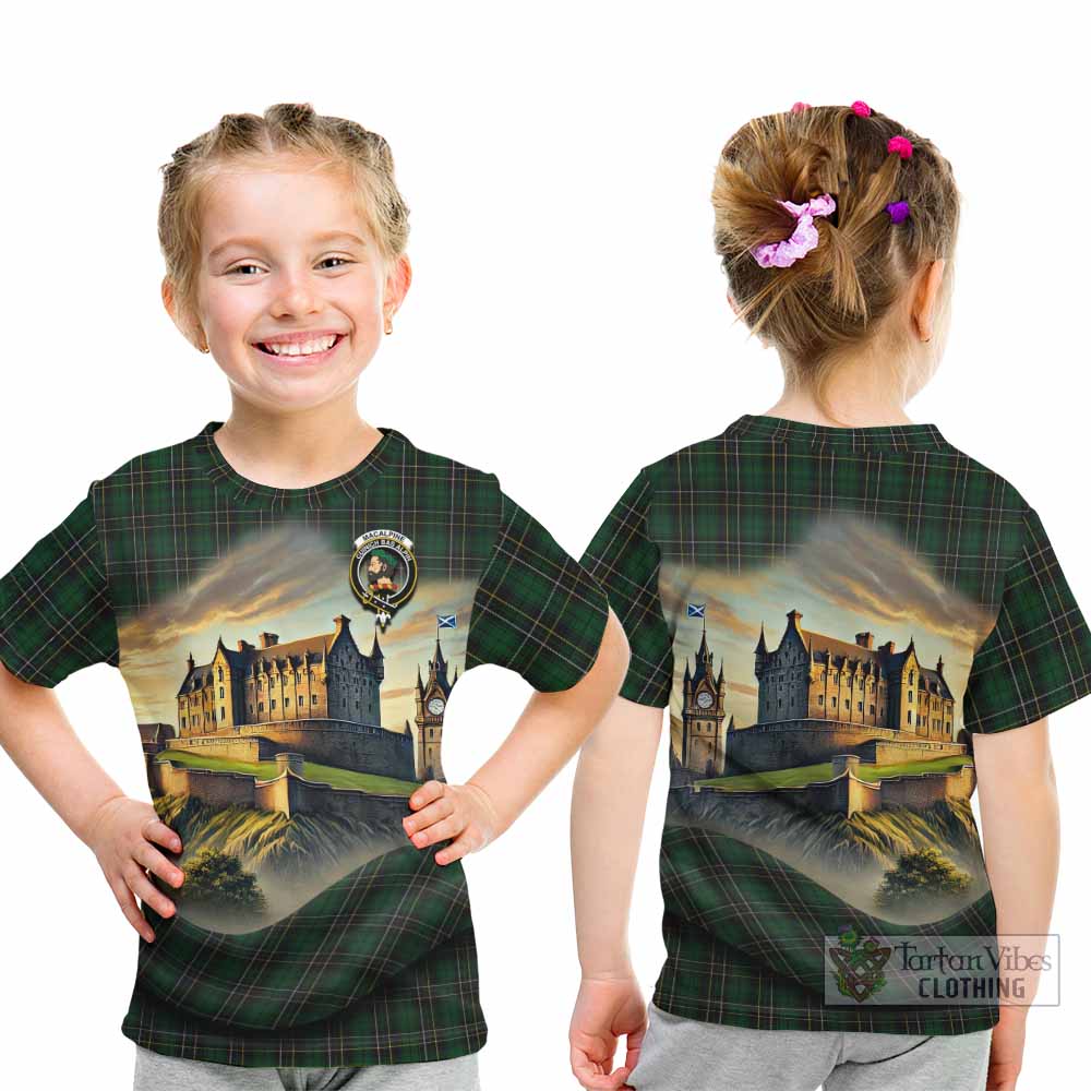 Tartan Vibes Clothing MacAlpine (MacAlpin) Tartan Family Crest Kid T-Shirt with Scottish Ancient Castle Style