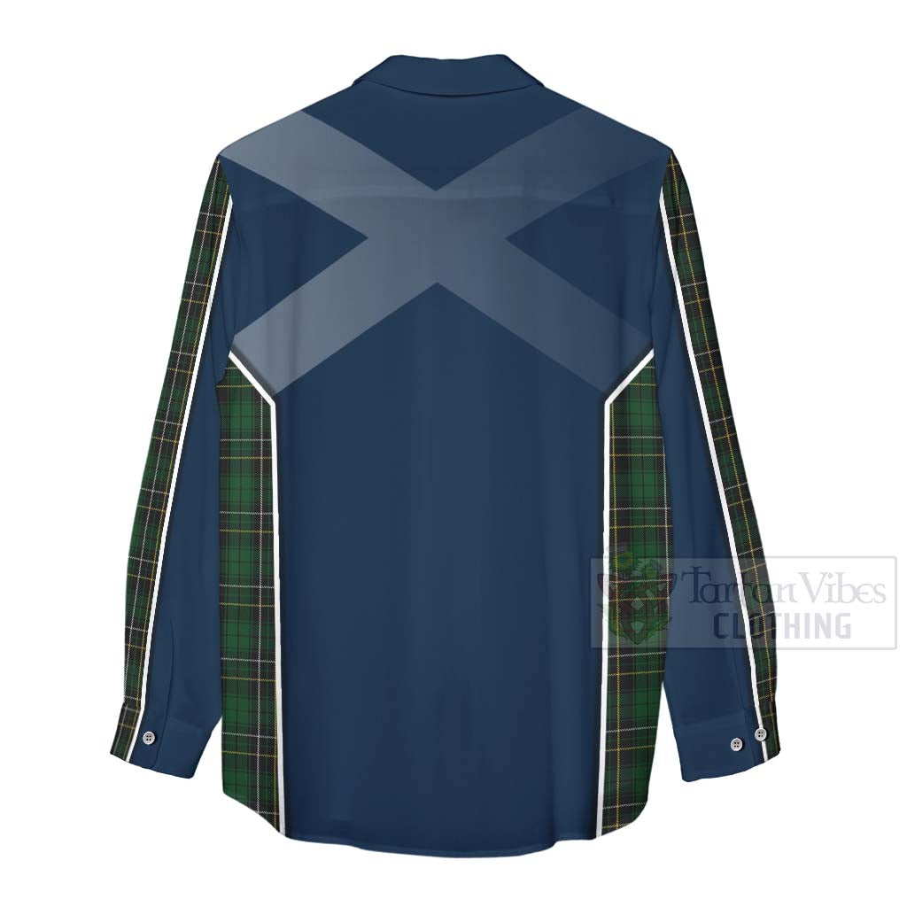 Tartan Vibes Clothing MacAlpine (MacAlpin) Tartan Women's Casual Shirt with Family Crest and Scottish Thistle Vibes Sport Style