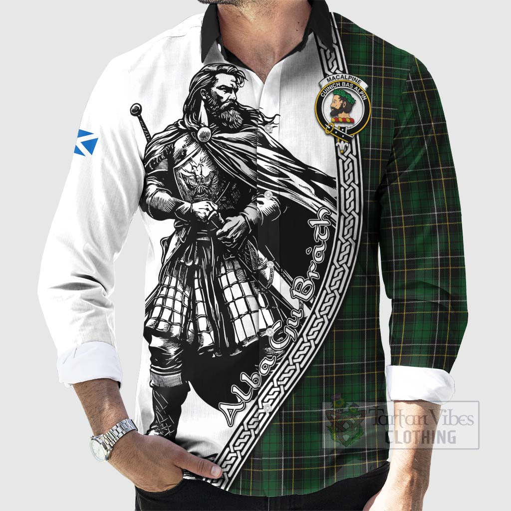 MacAlpine (MacAlpin) Tartan Clan Crest Long Sleeve Button Shirt with Highlander Warrior Celtic Style - Tartan Vibes Clothing