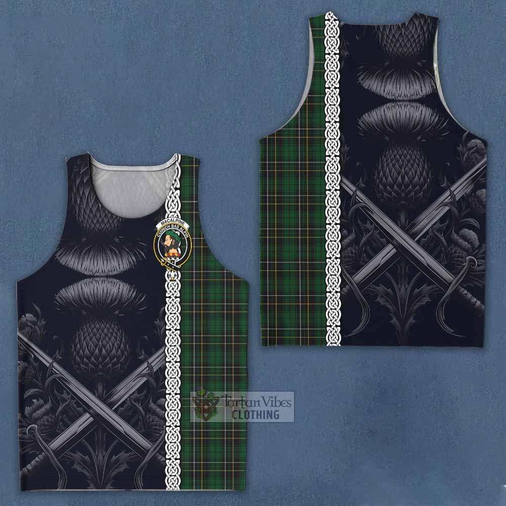 Tartan Vibes Clothing MacAlpine (MacAlpin) Tartan Men's Tank Top with Family Crest Cross Sword Thistle Celtic Vibes