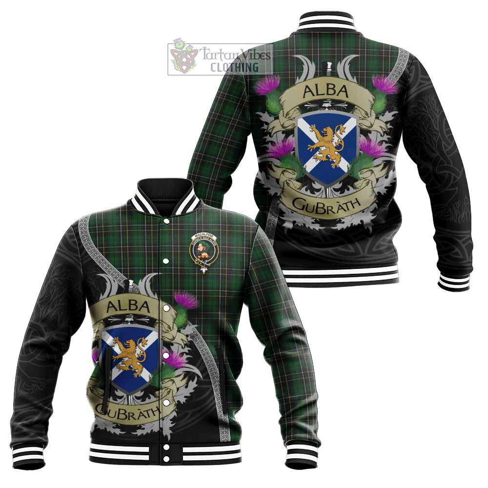 MacAlpine (MacAlpin) Tartan Family Crest Baseball Jacket Lion Rampant Royal Thistle Shield Celtic Inspired - Tartan Vibes Clothing