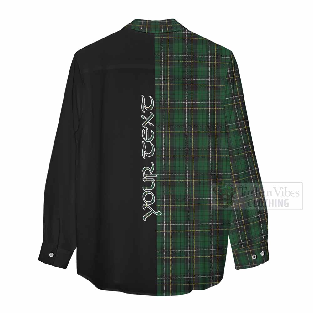 Tartan Vibes Clothing MacAlpine (MacAlpin) Tartan Women's Casual Shirt with Family Crest and Half Of Me Style