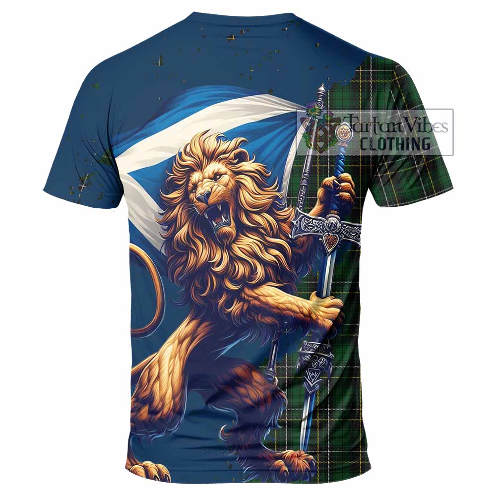 Tartan Vibes Clothing MacAlpine (MacAlpin) Tartan Family Crest T-Shirt with Scottish Majestic Lion