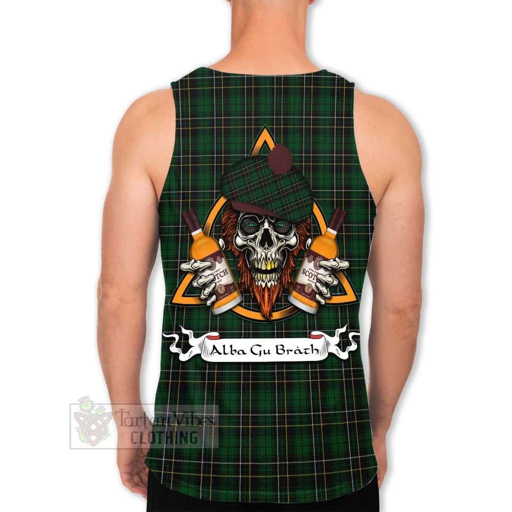 Tartan Vibes Clothing MacAlpine (MacAlpin) Tartan Men's Tank Top with Family Crest and Bearded Skull Holding Bottles of Whiskey
