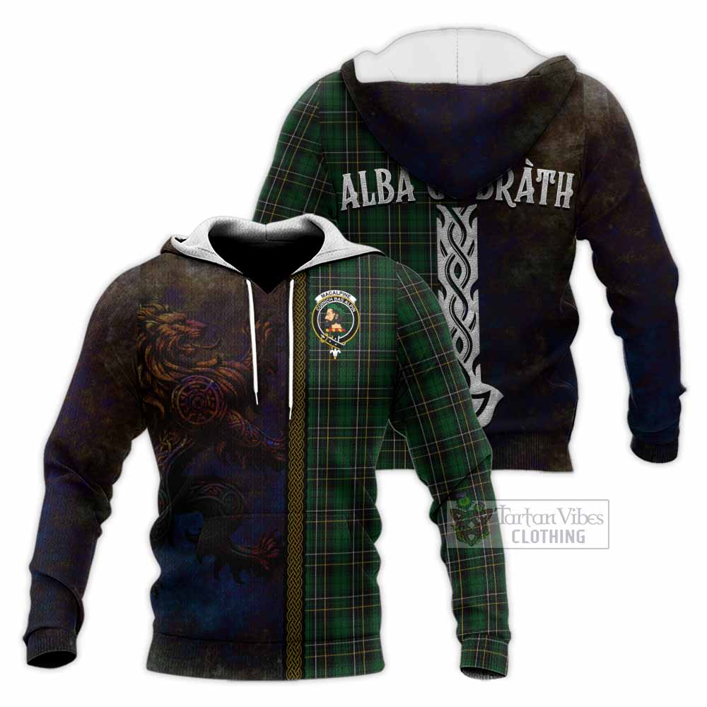 Tartan Vibes Clothing MacAlpine (MacAlpin) Tartan Family Crest Knitted Hoodie Alba Gu Brath Be Brave Lion Ancient Style