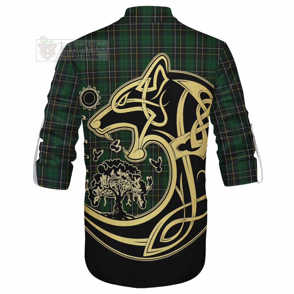 Tartan Vibes Clothing MacAlpine (MacAlpin) Tartan Ghillie Kilt Shirt with Family Crest Celtic Wolf Style