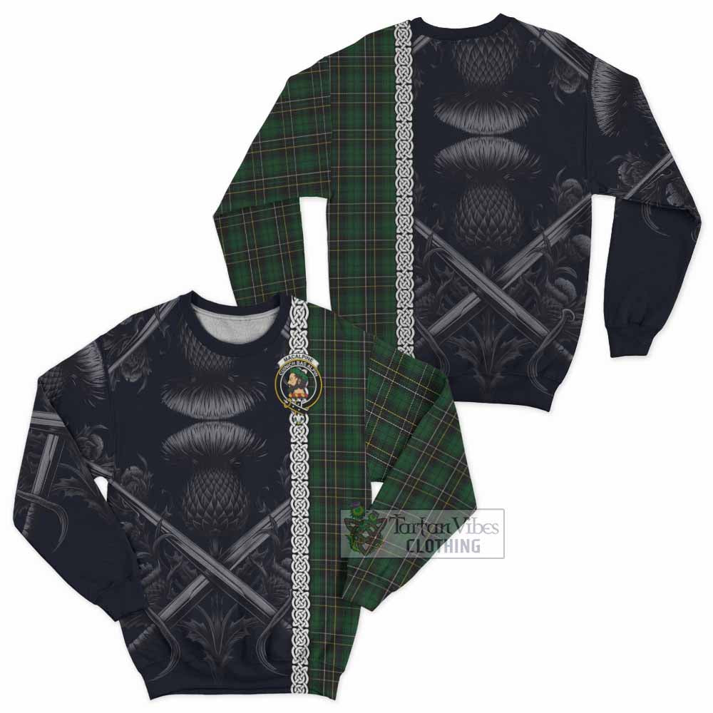 Tartan Vibes Clothing MacAlpine (MacAlpin) Tartan Sweatshirt with Family Crest Cross Sword Thistle Celtic Vibes